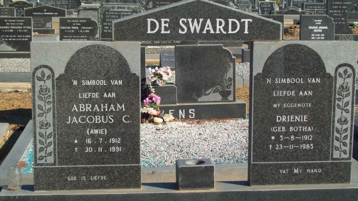 SWARDT Abraham Jacobus C., de 1912-1991 &amp; Drienie BOTHA 1912-1985