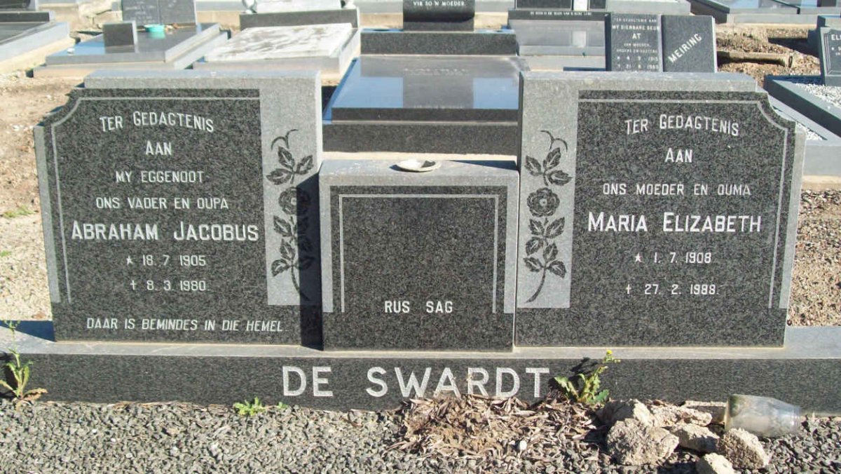 SWARDT Abraham Jacobus, de 1905-1980 &amp; Maria Elizabeth 1908-1988