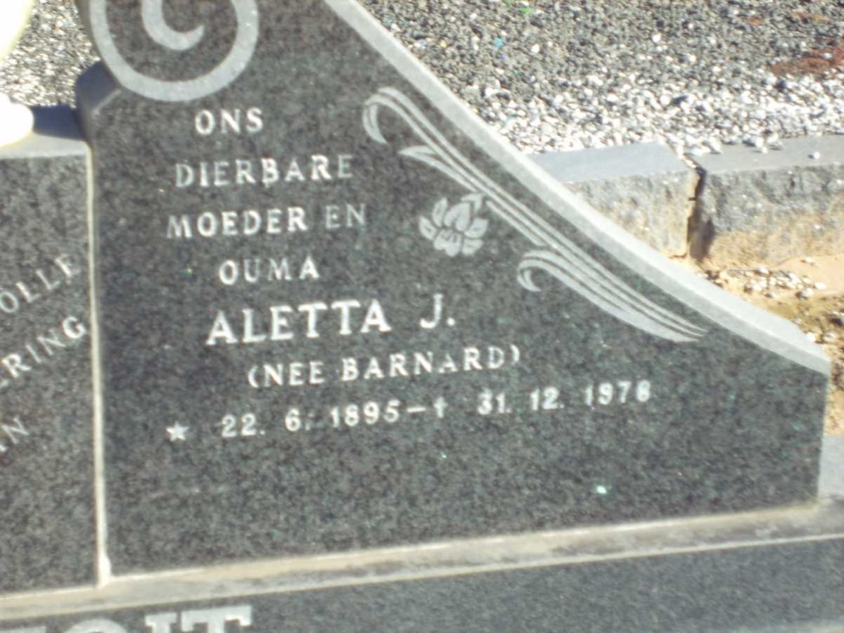 TOIT  Aletta J., du nee  BARNARD 1895-1978