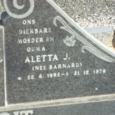 TOIT  Aletta J., du nee  BARNARD 1895-1978