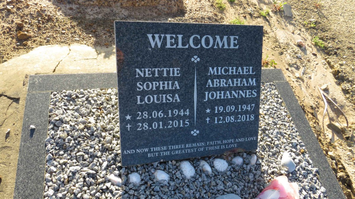 WELCOME Michael Abraham Johannes 1947-2018 & Nettie Sophia Louisa 1944-2015