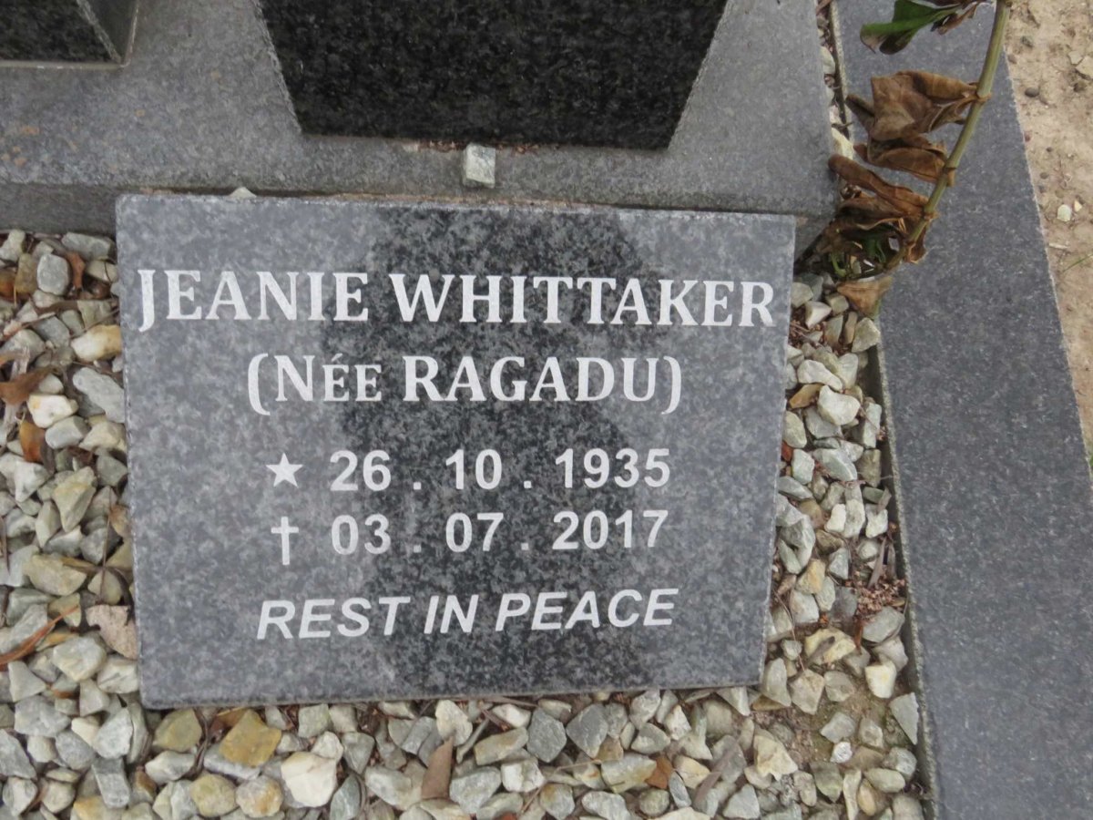 WHITTAKER Jeanie nee RAGADU 1935-2017