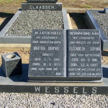WESSELS Rufus Dupre 1915-1977 &amp; Elizabeth Sophia VAN ANTWERPEN 1916-1987