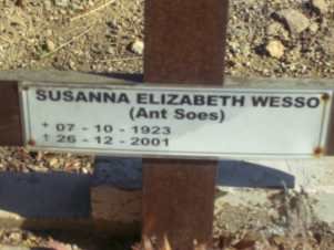 WESSO Susanna Elizabeth 1923-2001