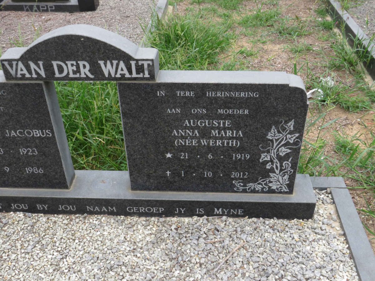 WALT Auguste Anna Maria, van der nee WERTH 1919-2012