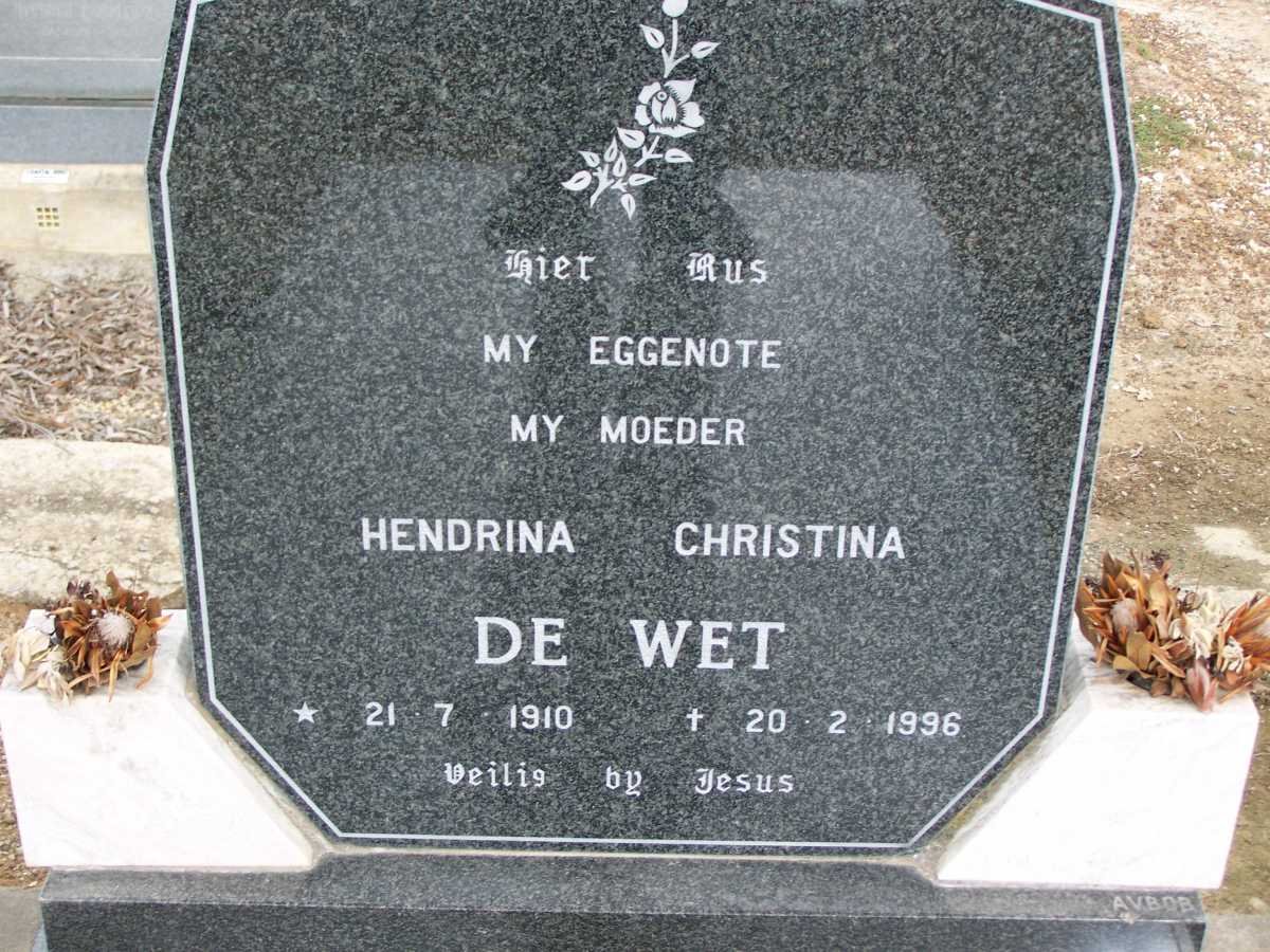 WET Hendrina Christina, de 1910-1996