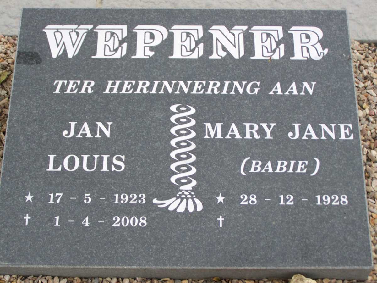 WEPENER Jan Louis 1923-2008 &amp; Mary Jane 1928-
