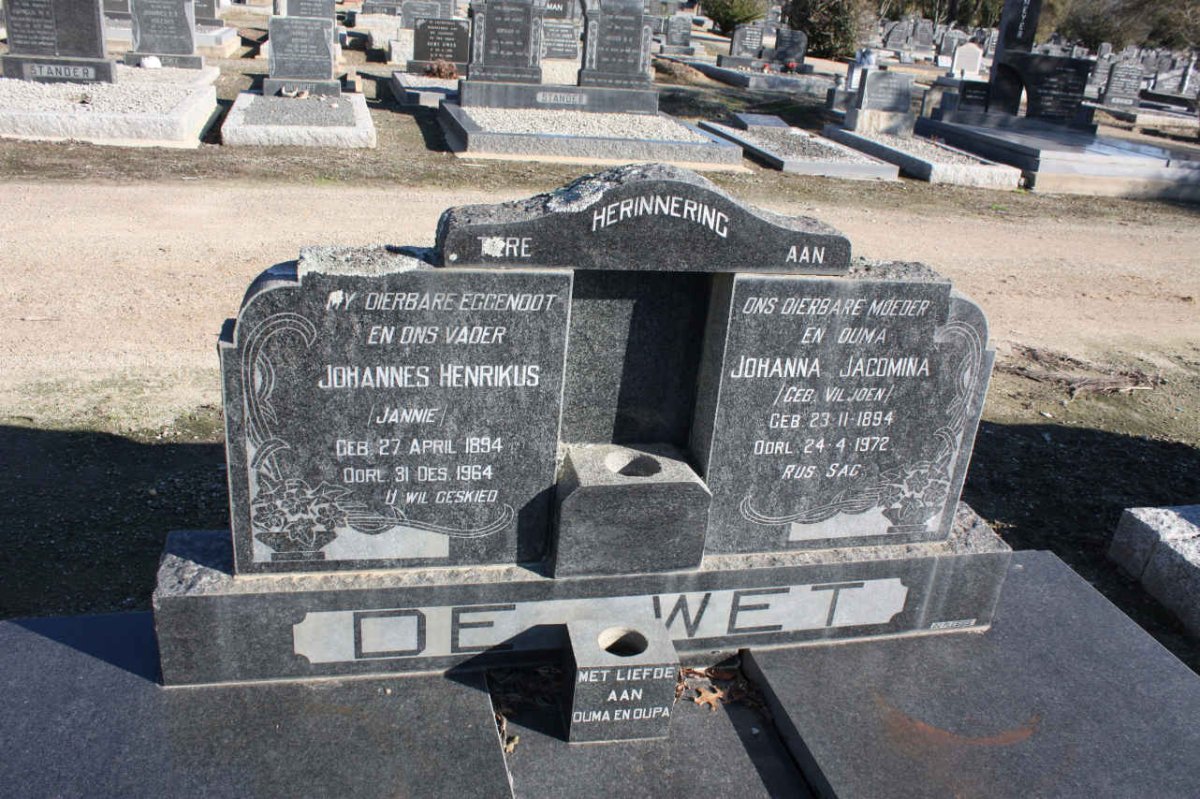 WET Johannes Hendrikus, de  1894-1964 &amp; Johanna Jacomina VILJOEN 1894-1972