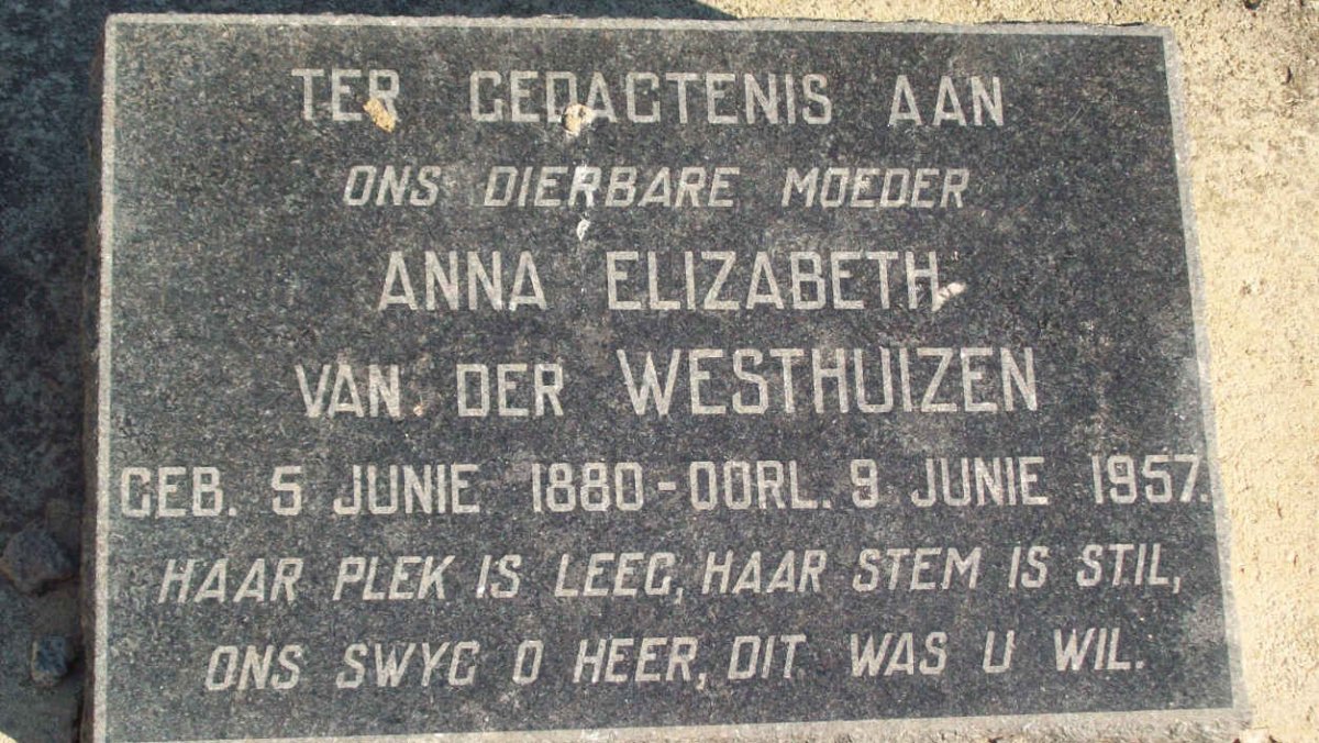 WESTHUIZEN Anna Elizabeth, van der 1880-1957