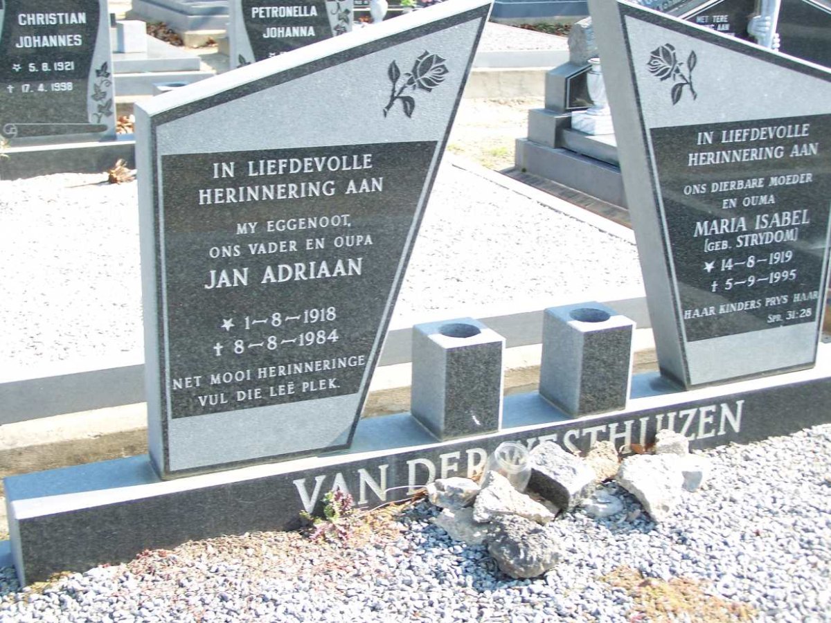 WESTHUIZEN Jan Adriaan, van der 1918-1984 &amp; Maria Isabel STRYDOM 1919-1995