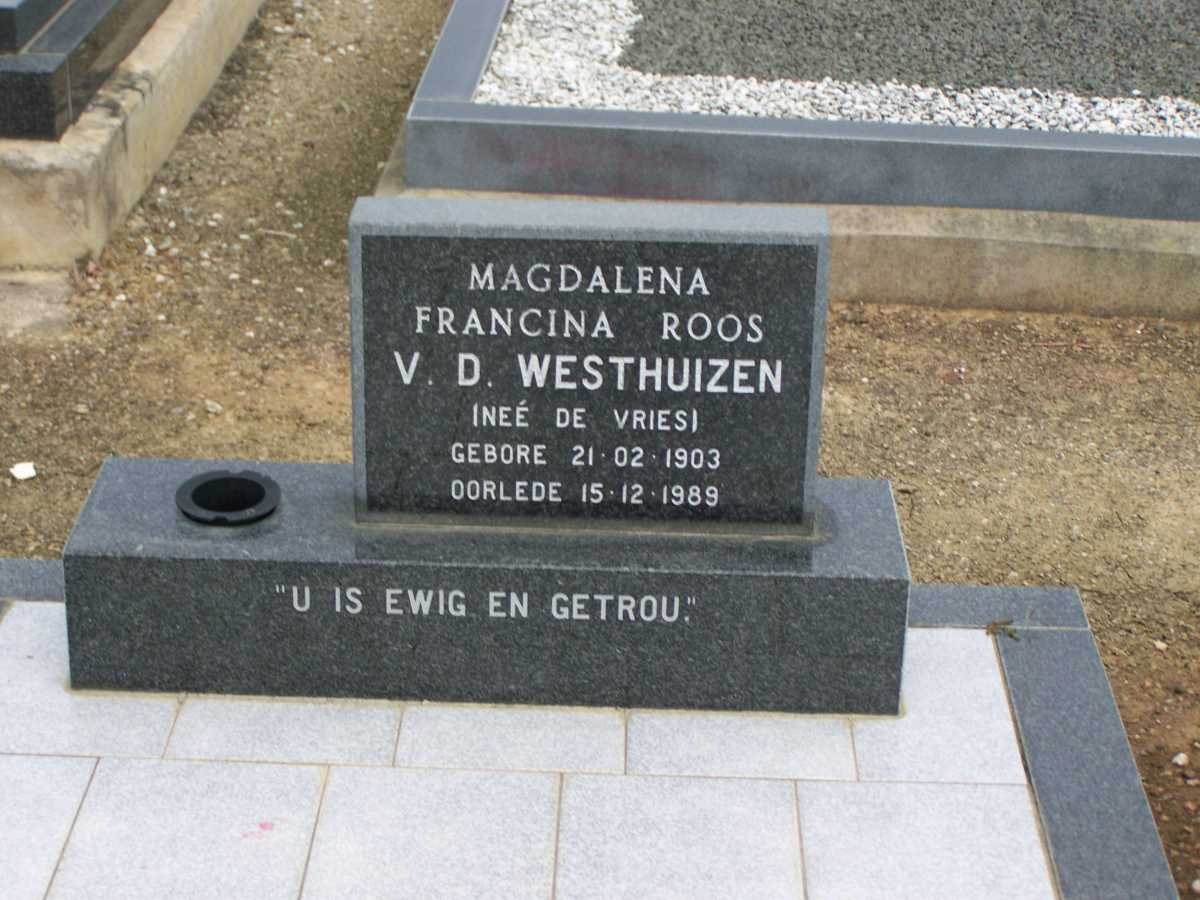 WESTHUIZEN Magdalena Francina Roos, van der nee DE VRIES 1903-1989