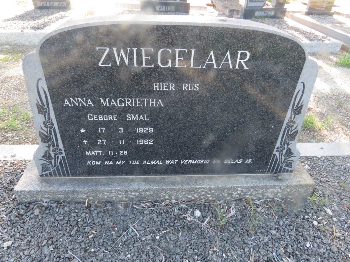 ZWIEGELAAR Anna Magrietha nee SMAL 1929-1962