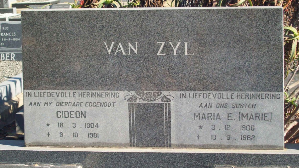 ZYL Gideon, van 1904-1981 &amp; Maria E. 1906-1982