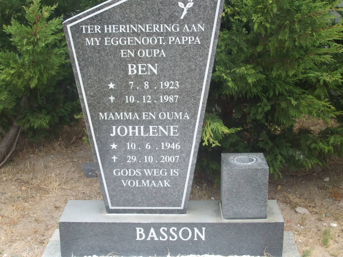 BASSON Ben 1923-1987 &amp; Johlene 1946-2007