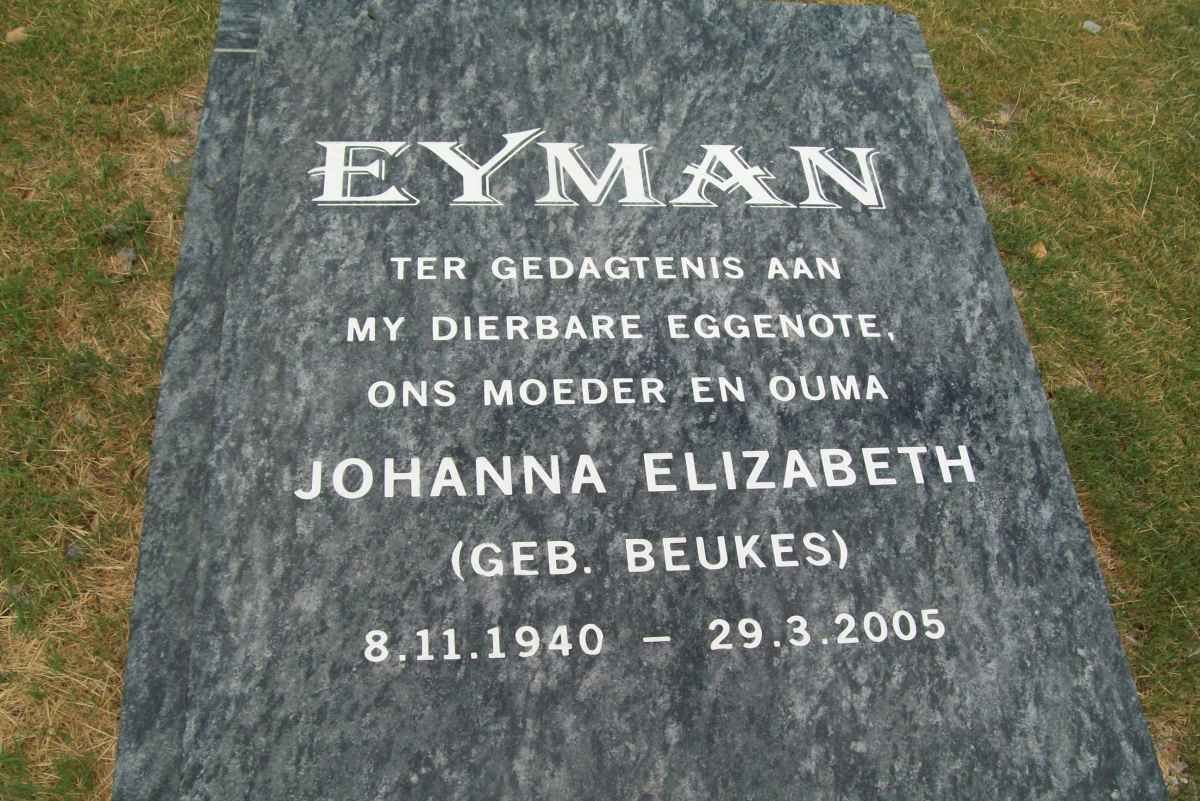 EYMAN Johanna Elizabeth nee BEUKES 1940-2005
