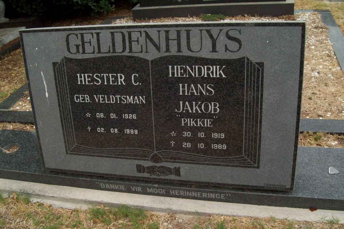 GELDENHUYS Hendrik Hans Jakob 1919-1989 &amp; Hester C. VELDTSMAN 1926-1999