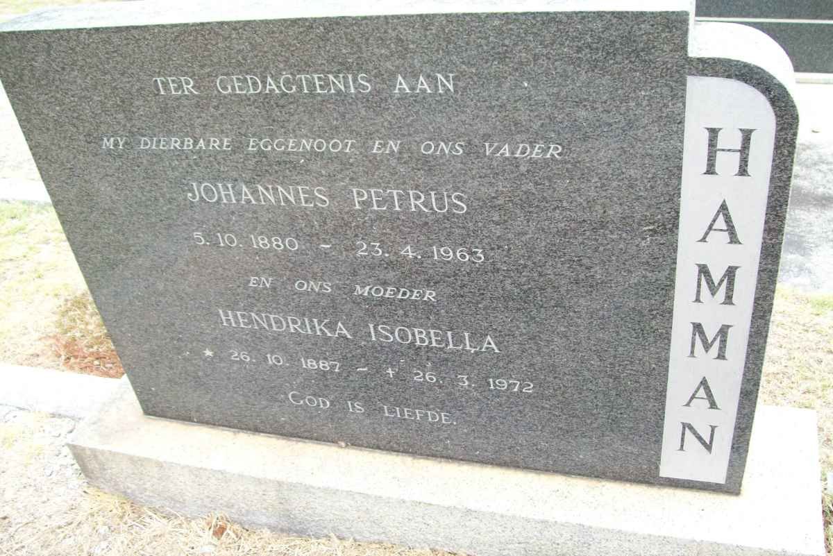 HAMMAN Johannes Petrus 1880-1963 &amp; Hendrika Isobella 1887-1972