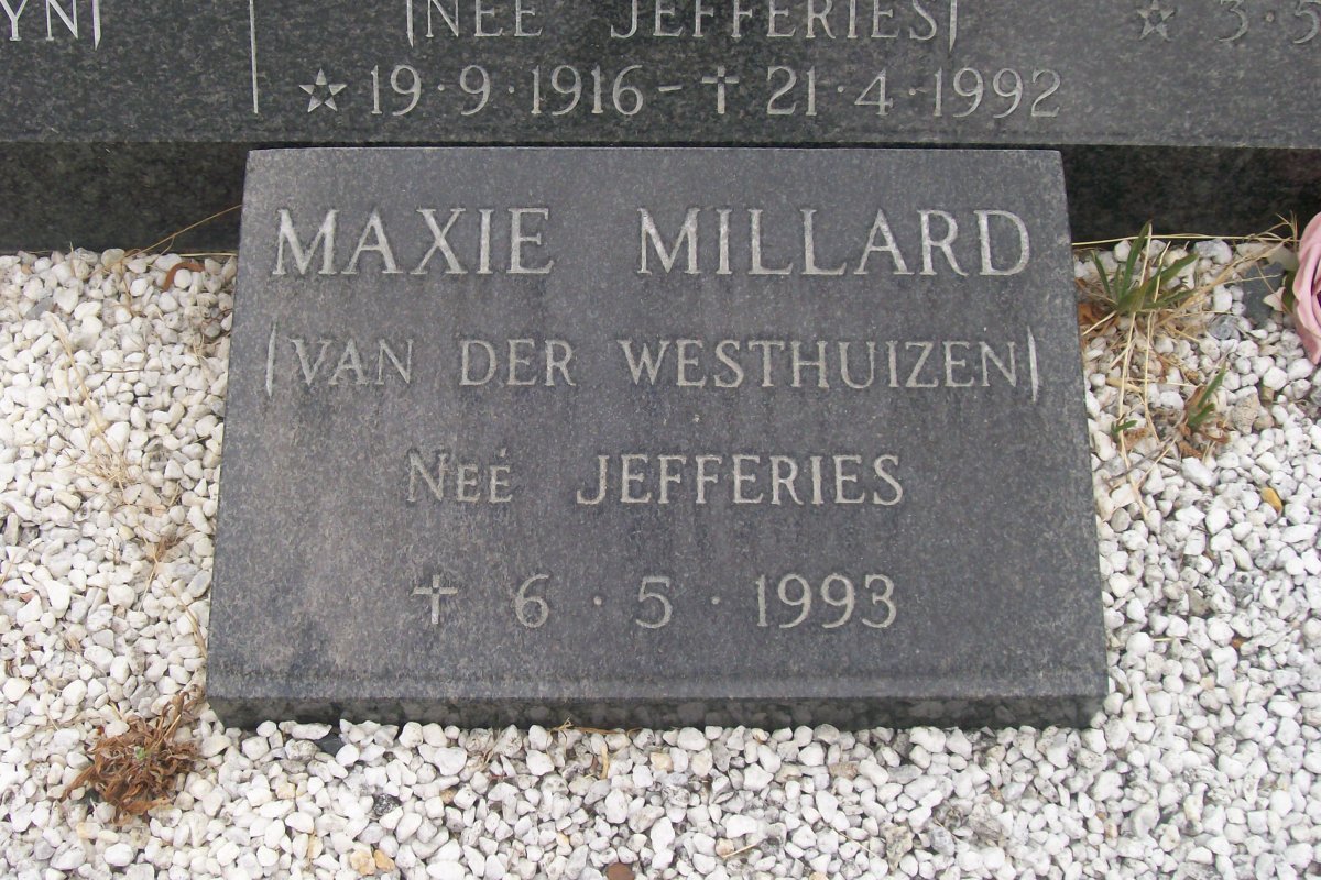MILLIARD Maxie previously VAN DER WESTHUIZEN nee JEFFERIES -1993
