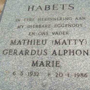 HABETS Mathieu Gerardus Alphons Marie 1932-1986 &amp; Jannie Heiltje DE KRIEK 19??-2003
