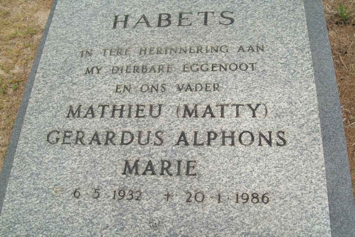 HABETS Mathieu Gerardus Alphons Marie 1932-1986 &amp; Jannie Heiltje DE KRIEK 19??-2003