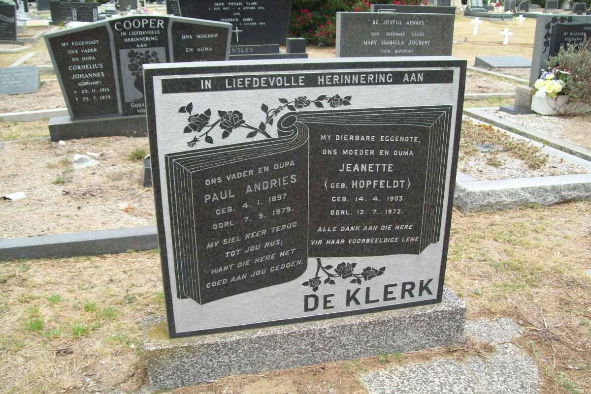 KLERK Paul Andries, de 1897-1979 &amp; Jeanette HOPFELDT 1903-1972