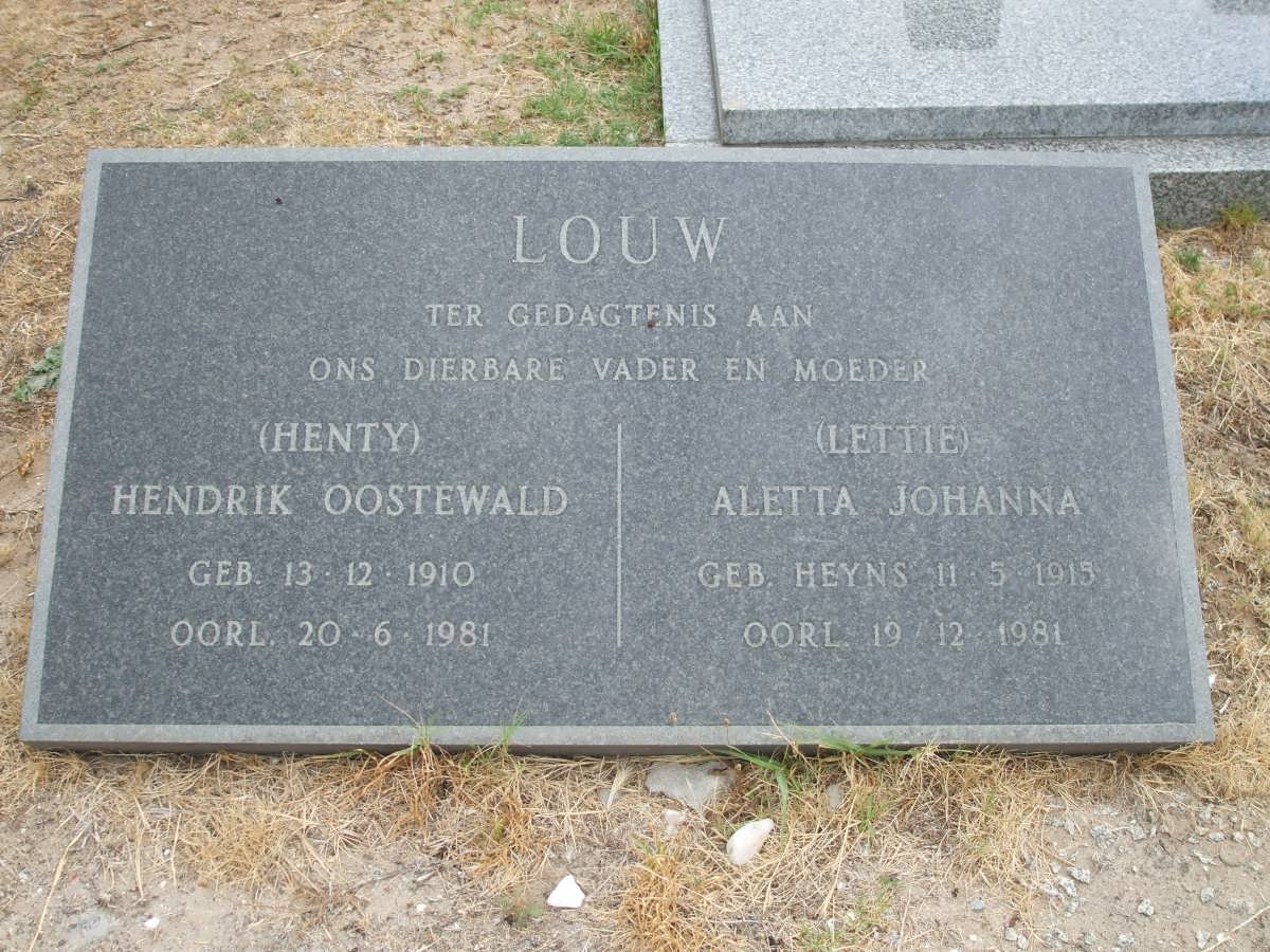 LOUW Hendrik Oostewald 1910-1981 &amp; Aletta Johanna HEYNS 1915-1981