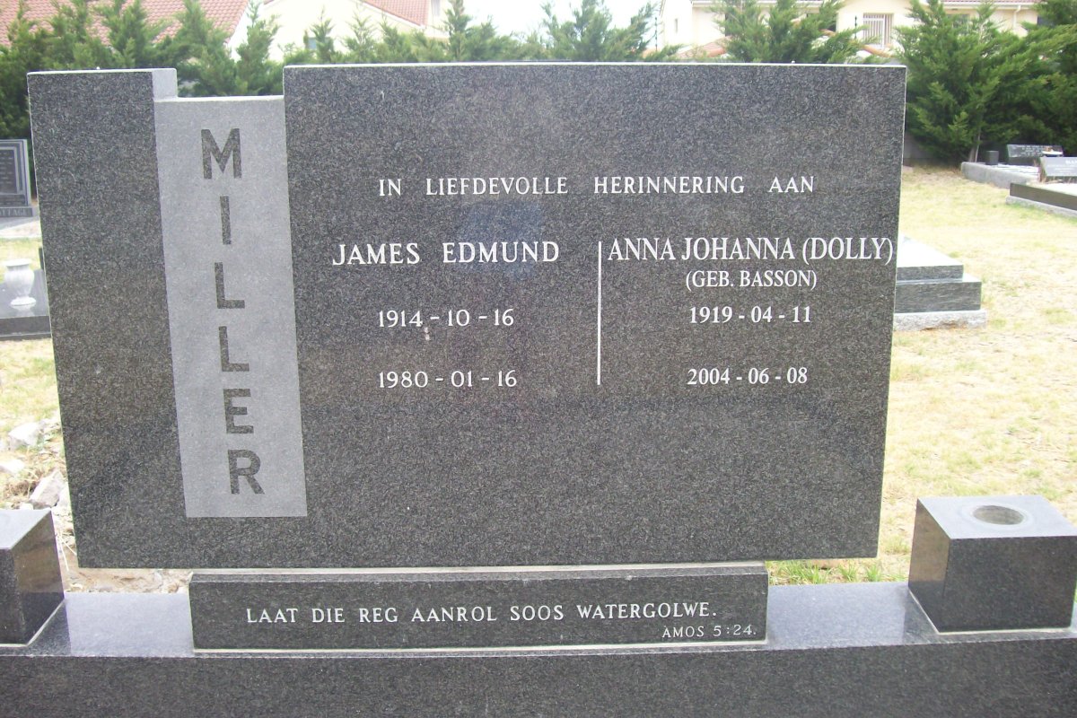 MILLER James Edmund 1914-1980 &amp; Anna Johanna BASSON 1919-2004