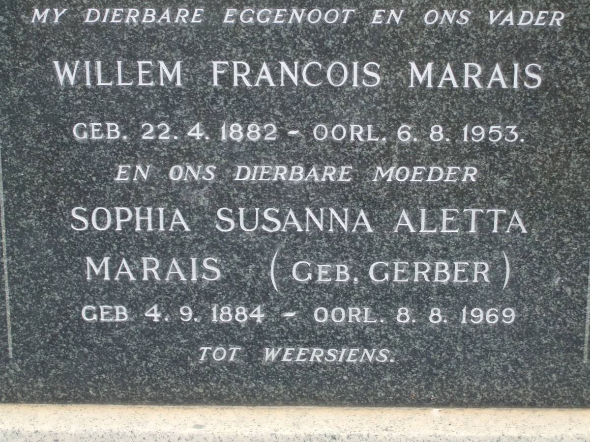 MARAIS Willem Francois 1882-1953 &amp; Sophia Susanna Aletta GERBER 1884-1969