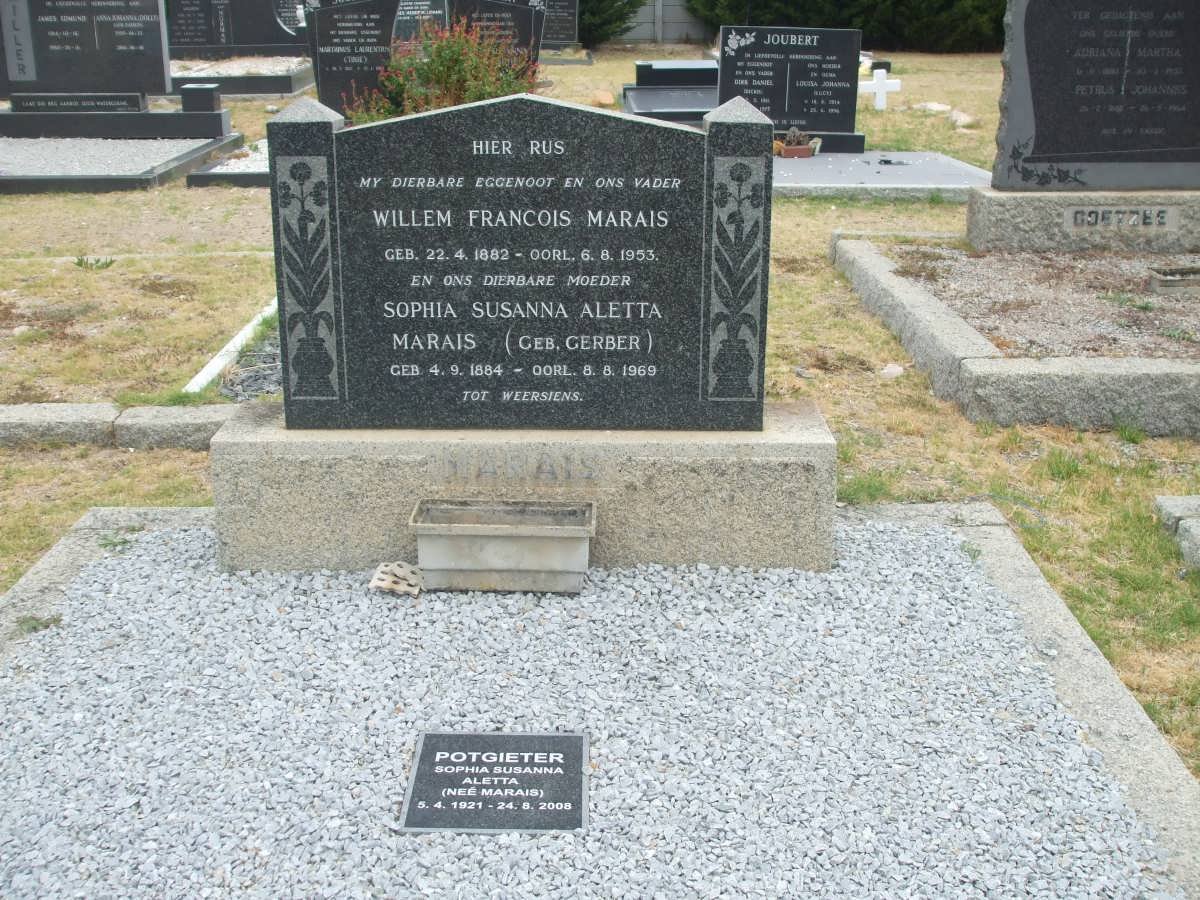MARAIS Willem Francois 1882-1953 &amp; Sophia Susanna Aletta GERBER 1884-1969 :: POTGIETER Sophia Susanna Aletta nee MARAIS 1921