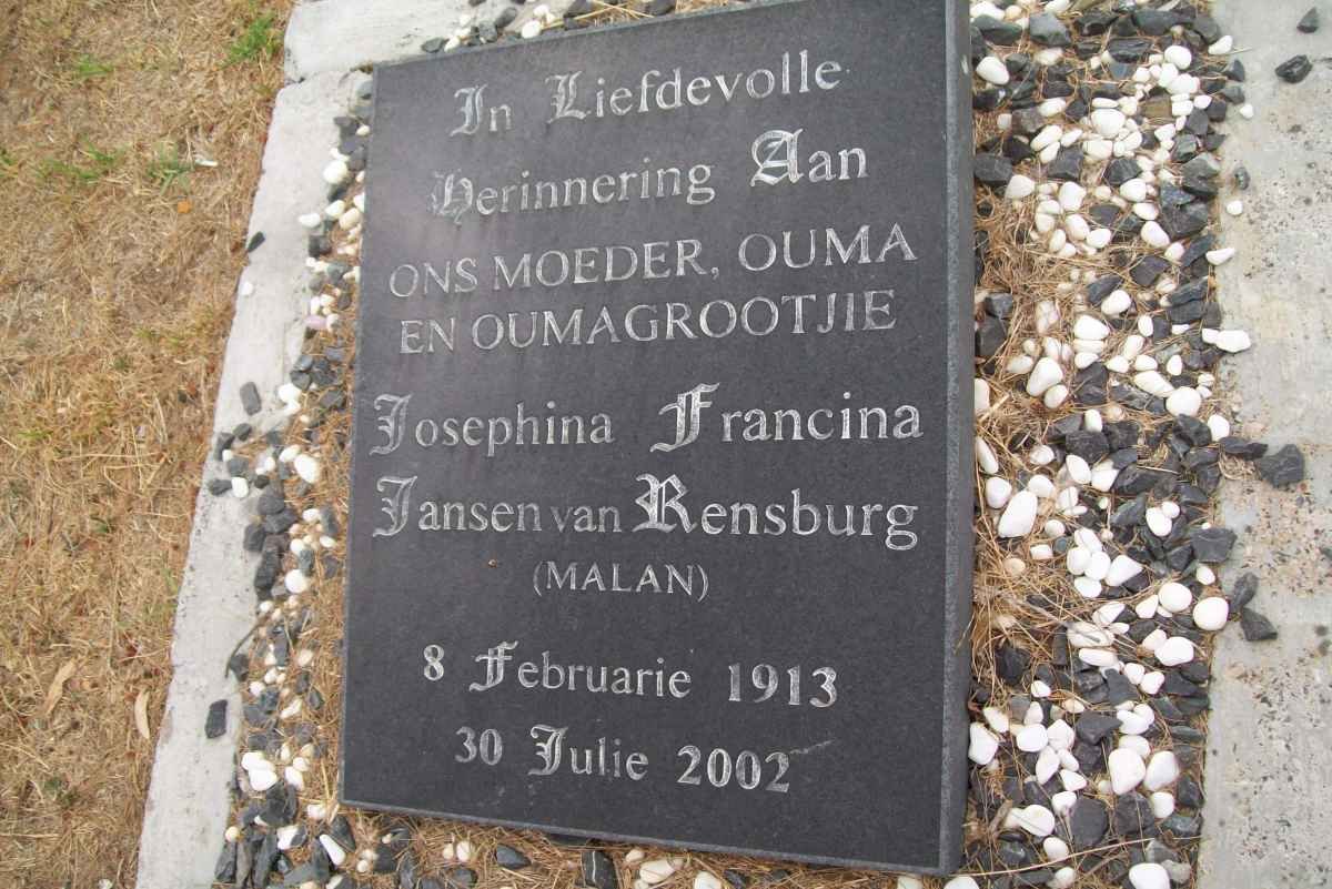 RENSBURG Josephina Francina, Jansen van nee MALAN 1913-2002