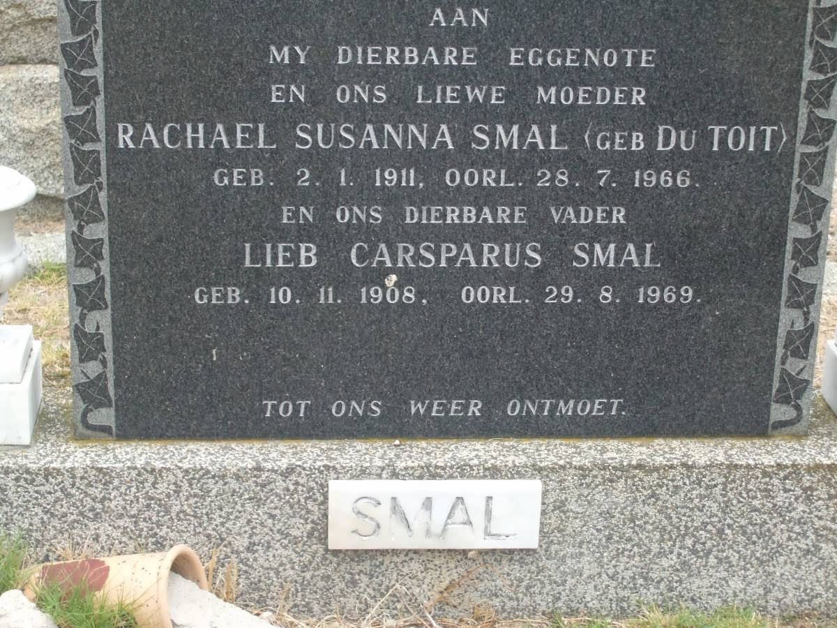 SMAL Lieb Carsparus 1908-1969 &amp; Rachael Susanna DU TOIT 1911-1966