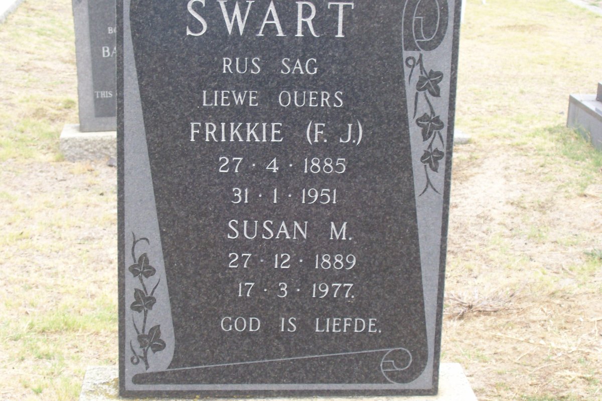SWART F.J. 1885-1951 &amp; Susan M. 1889-1977