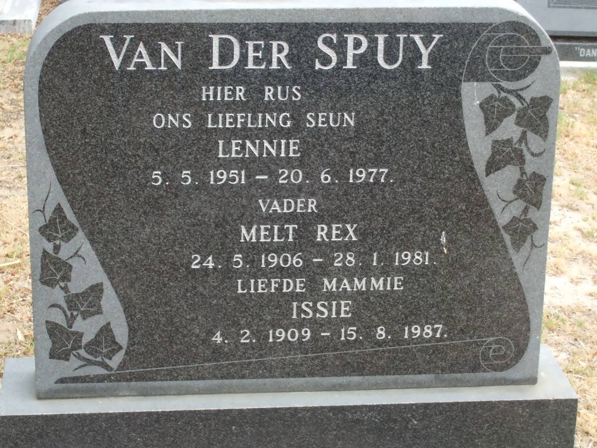 SPUY Melt Rex, van der 1906-1981 &amp; Issie 1909-1987 :: VAN DER SPUY Lennie 1951-1977