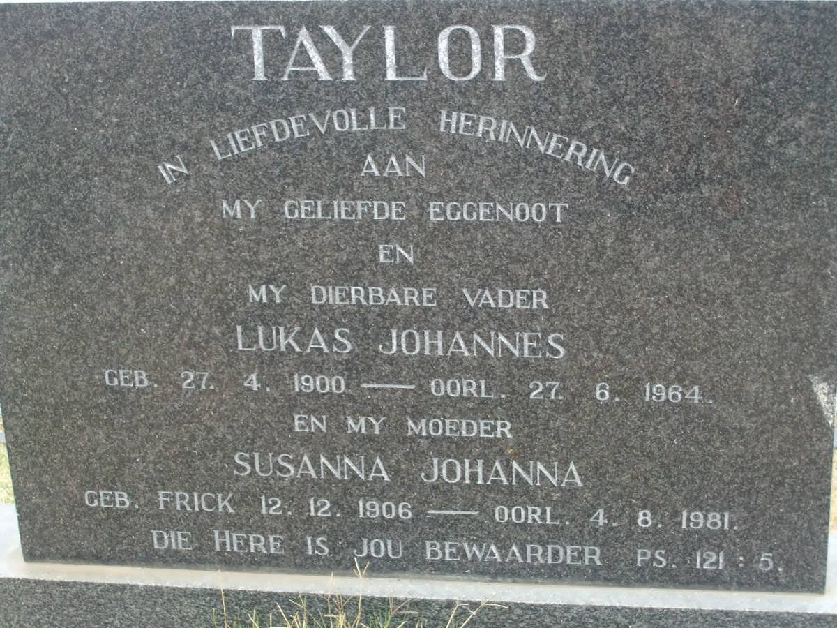 TAYLOR Lukas Johannes 1900-1964 &amp; Susanna Johanna 1906-1981