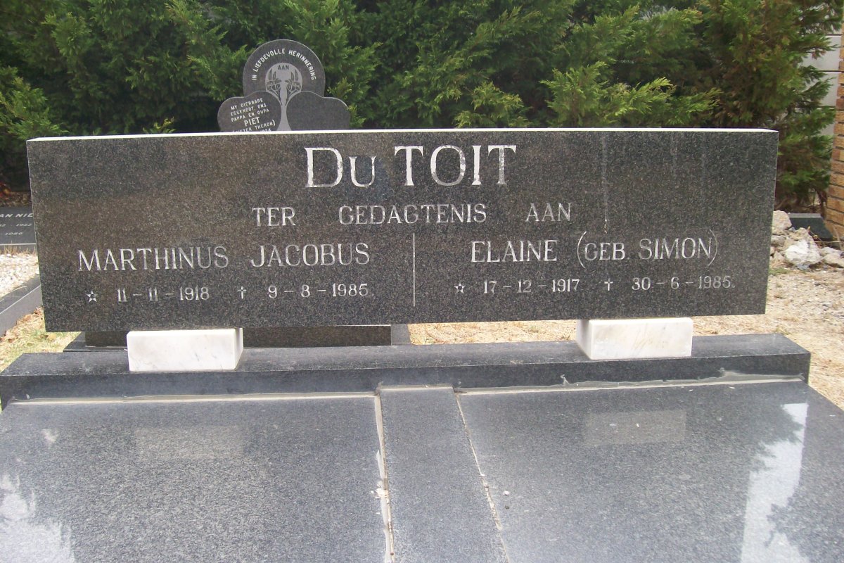 TOIT Marthinus Jacobus, du 1918-1985 &amp; Elaine SIMON 1917-1985