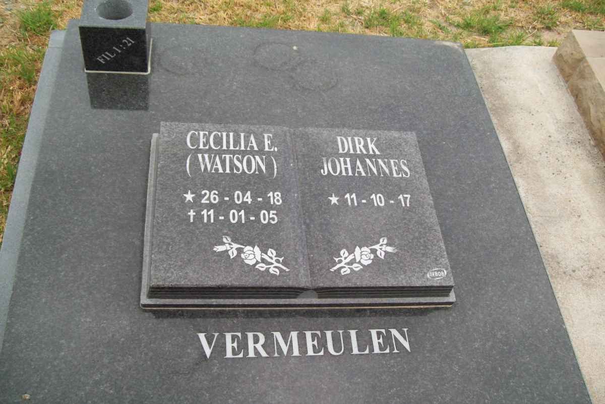 VERMEULEN Dirk Johannes 1917- &amp; Cecilia E. WATSON 1918-2005