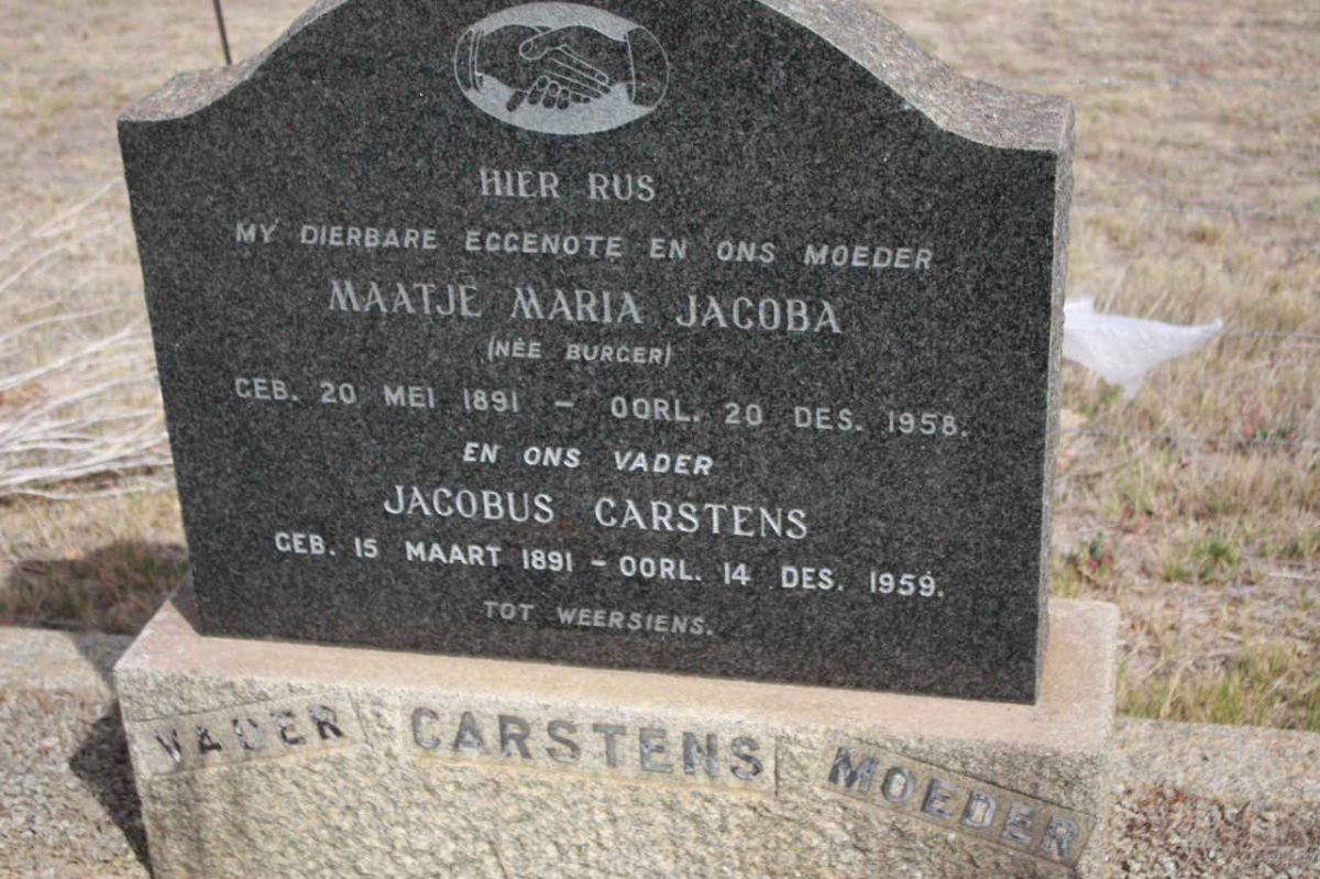 CARSTENS Jacobus 1891-1959 &amp; Maatje Maria Jacoba BURGER 1891-1958