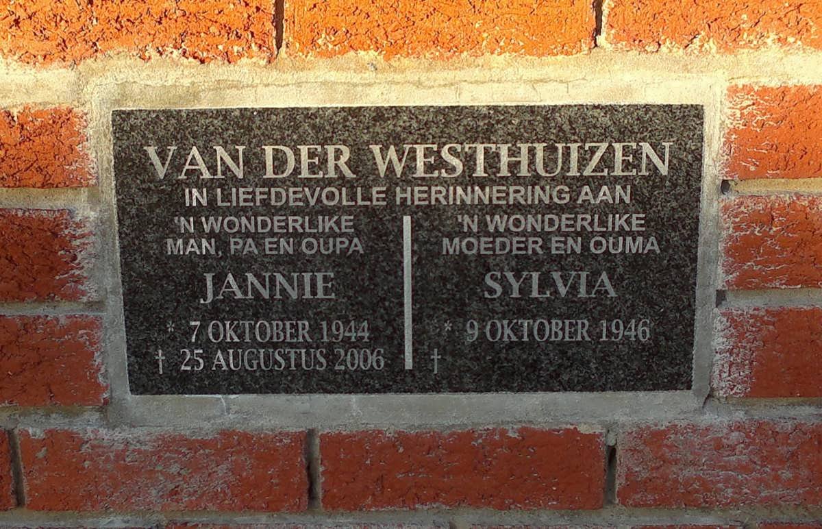 WESTHUIZEN Jannie, van der 1944-2006 &amp; Sylvia 1946-