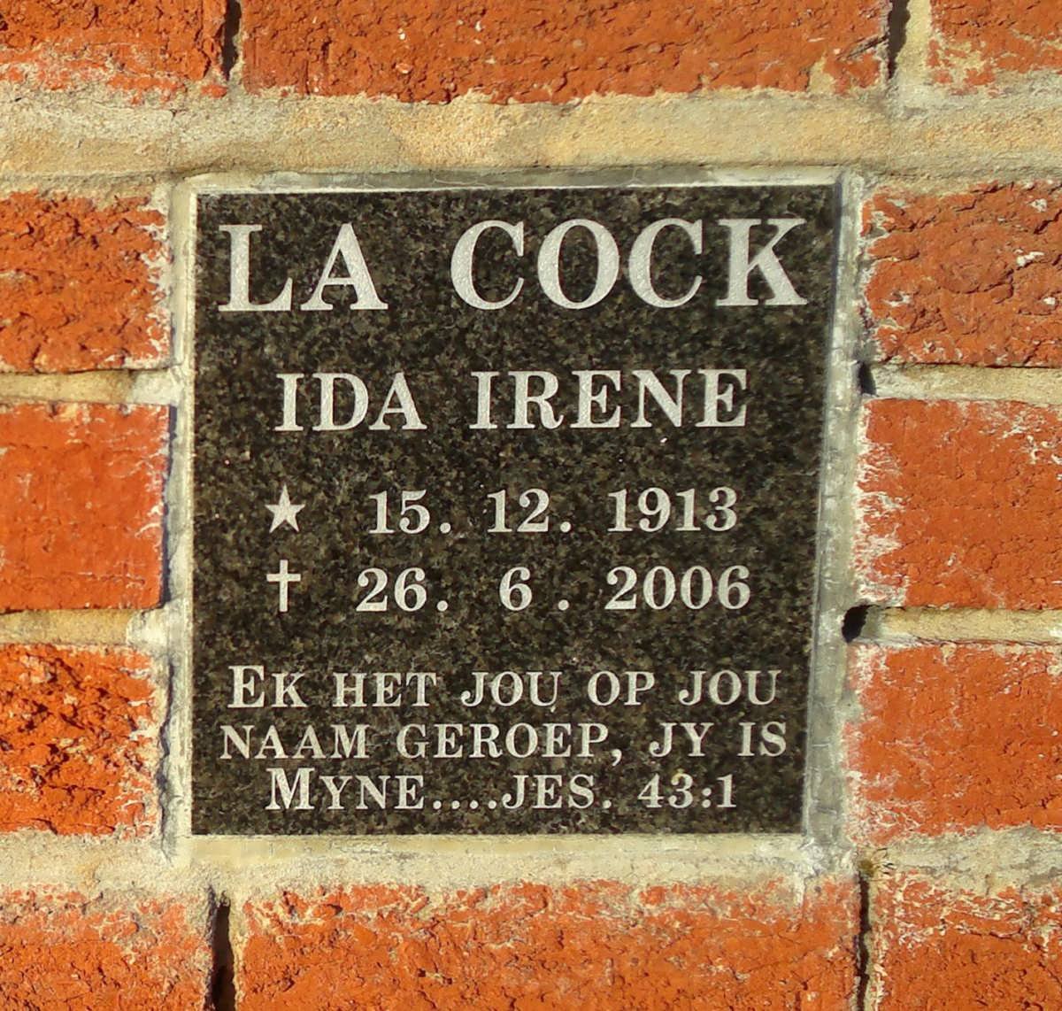 COCK Ida Irene, La 1913-2006