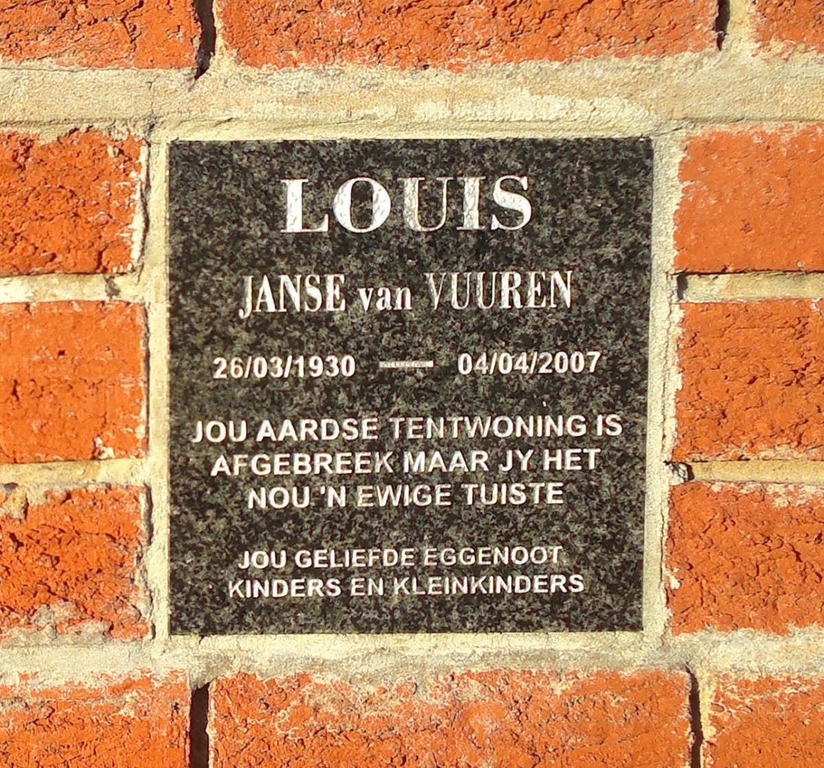 VUUREN Louis, Janse van 1930-2007