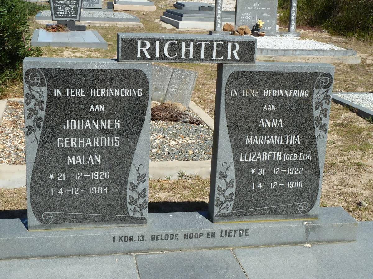 RICHTER Johannes Gerhardus Malan 1926-1988 &amp; Anna Margaretha Elizabeth ELS 1923-1988