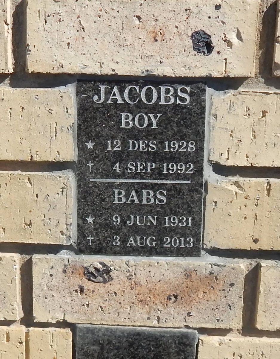 JACOBS Boy 1928-1992 &amp; Babs 1931-2013