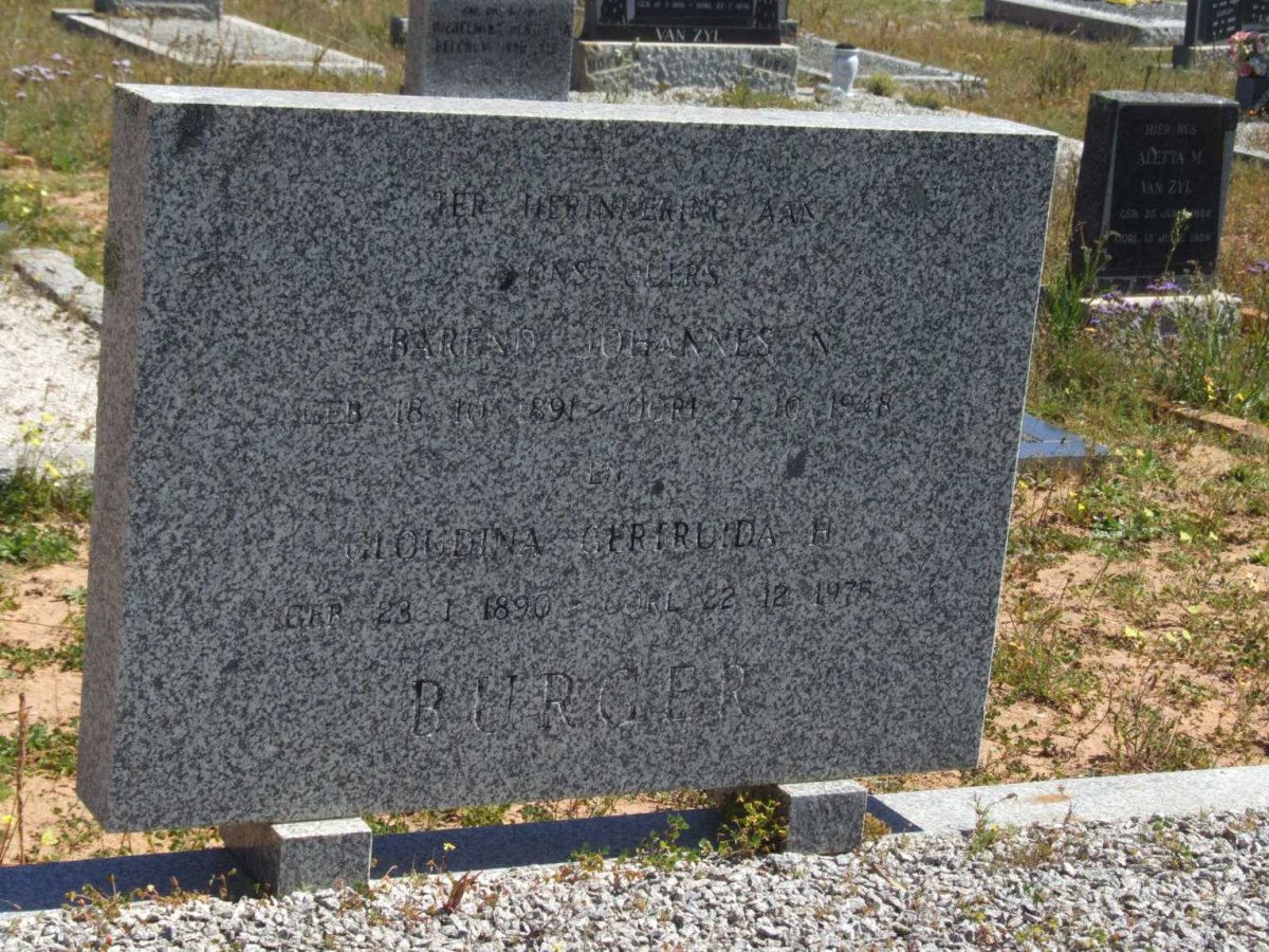 BURGER Barend Johannes N. 1891-1948 &amp; Gloudina Gertruida H. 1890-1975