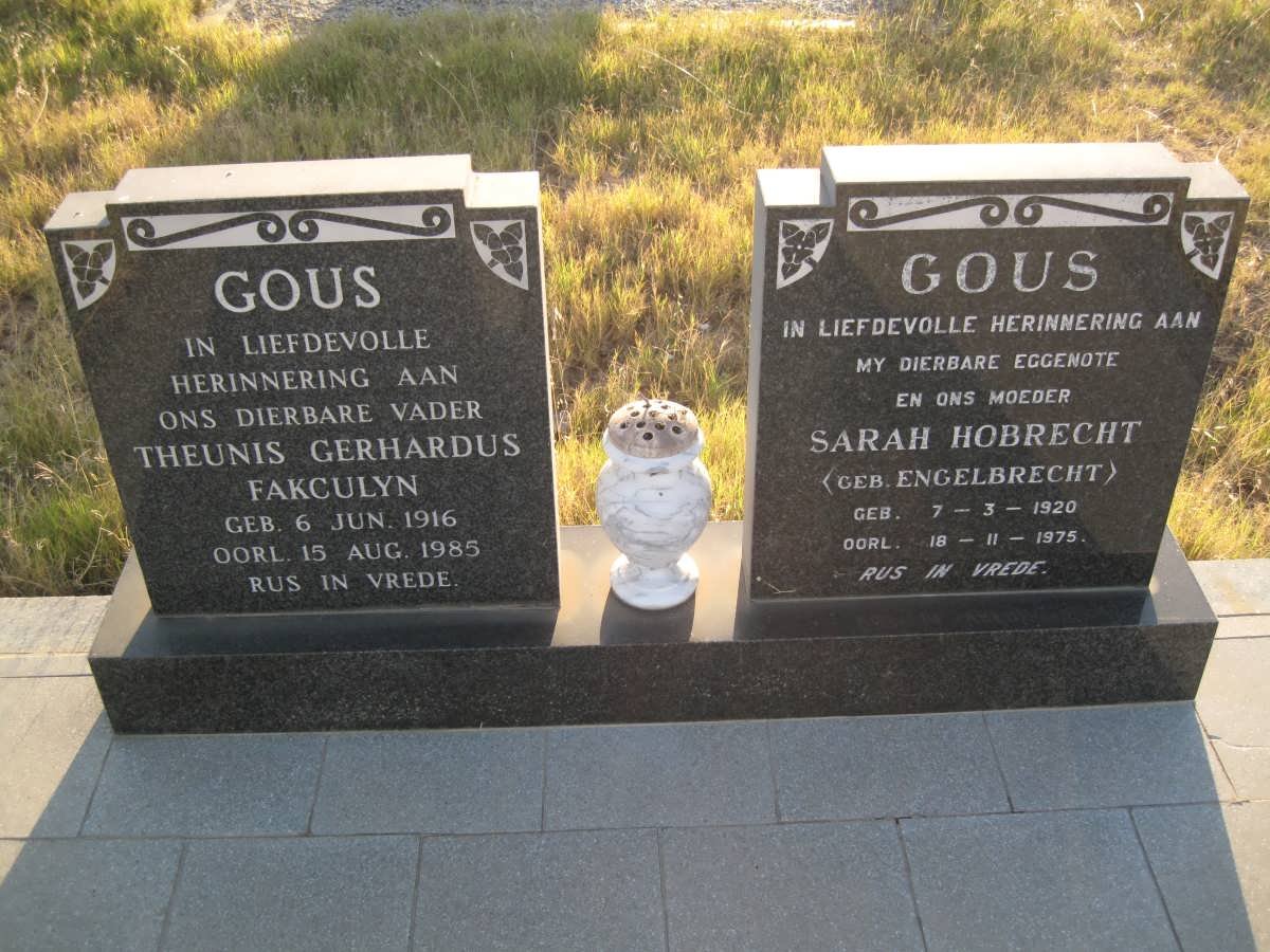GOUS Theunis Gerhardus Falculyn 1916-1985 &amp; Sarah Hobrecht ENGELBRECHT 1920-1975