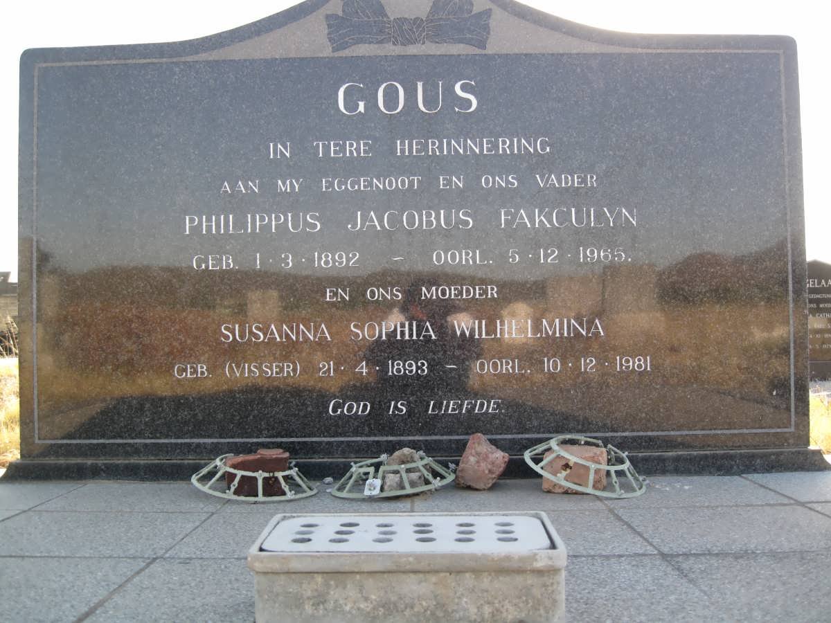 GOUS Philippus Jacobus Fakculyn 1892-1965 &amp; Susanna Sophia Wilhelmina VISSER 1893-1981