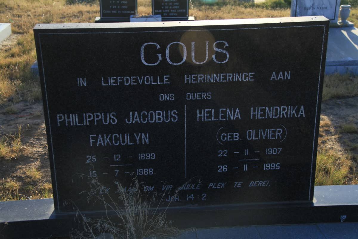 GOUS Philippus Jacobus Fakculyn 1899-1988 &amp; Helena Hendrina OLIVIER 1907-1995