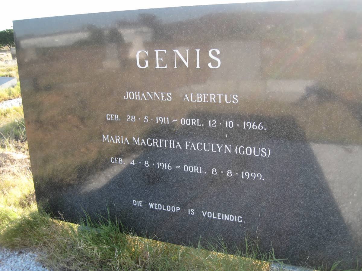 GENIS Johannes Albertus 1911-1966 &amp; Maria Magritha Faculyn GOUS 1916-1999