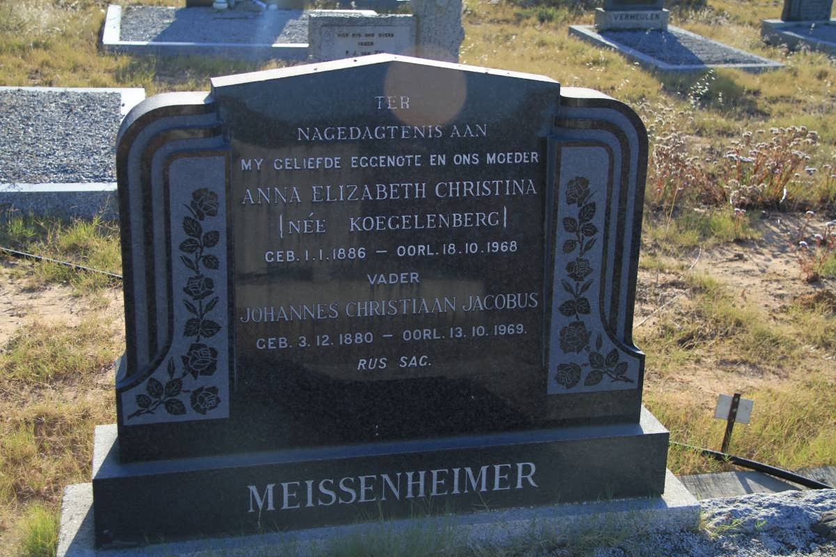 MEISSENHEIMER Johannes Christiaan Jacobus 1880-1969 &amp; Anna Elizabeth Christina KOEGELENBERG 1886-1968