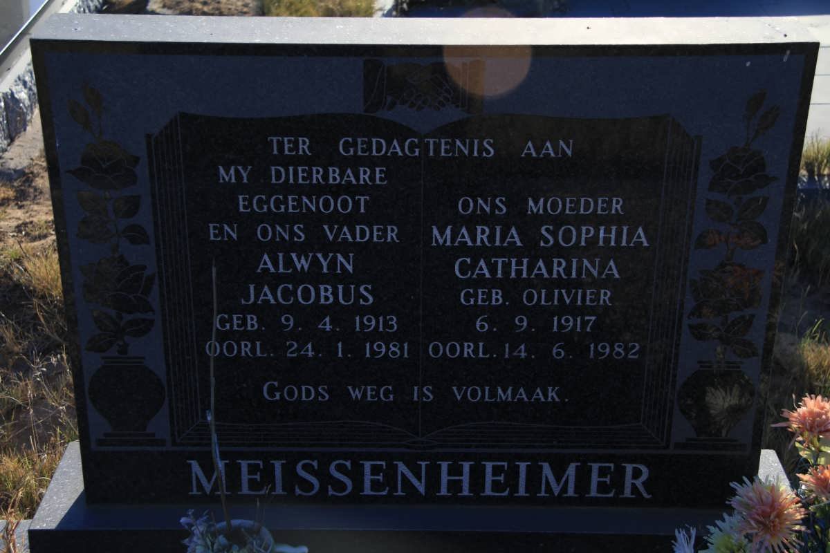 MEISSENHEIMER Alwyn Jacobus 1913-1981 &amp; Maria Sophia Catharina OLIVIER 1917-1982