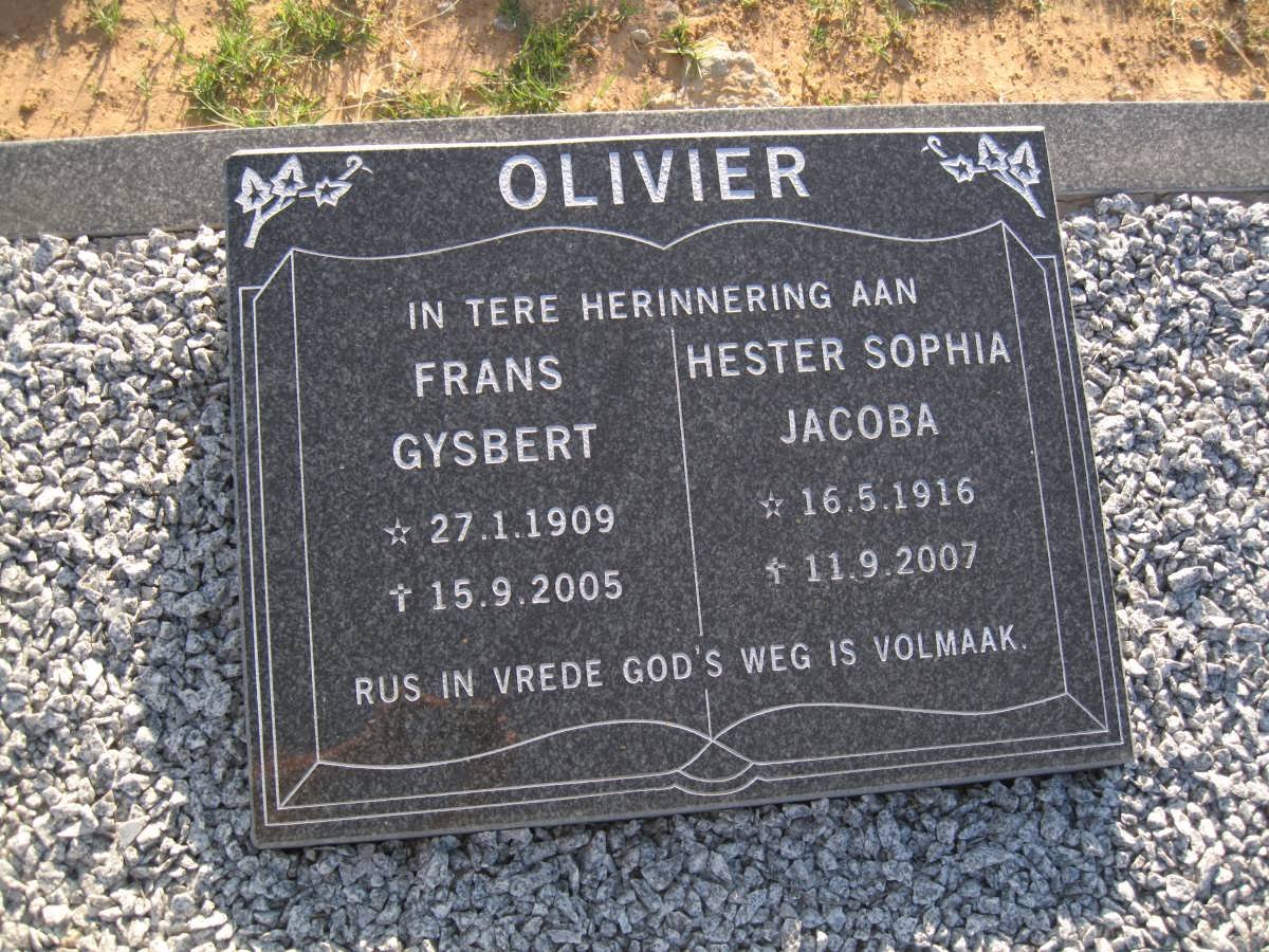 OLIVIER Frans Gysbert 1909-2005 &amp; Hester Sophia Jacoba 1916-2007
